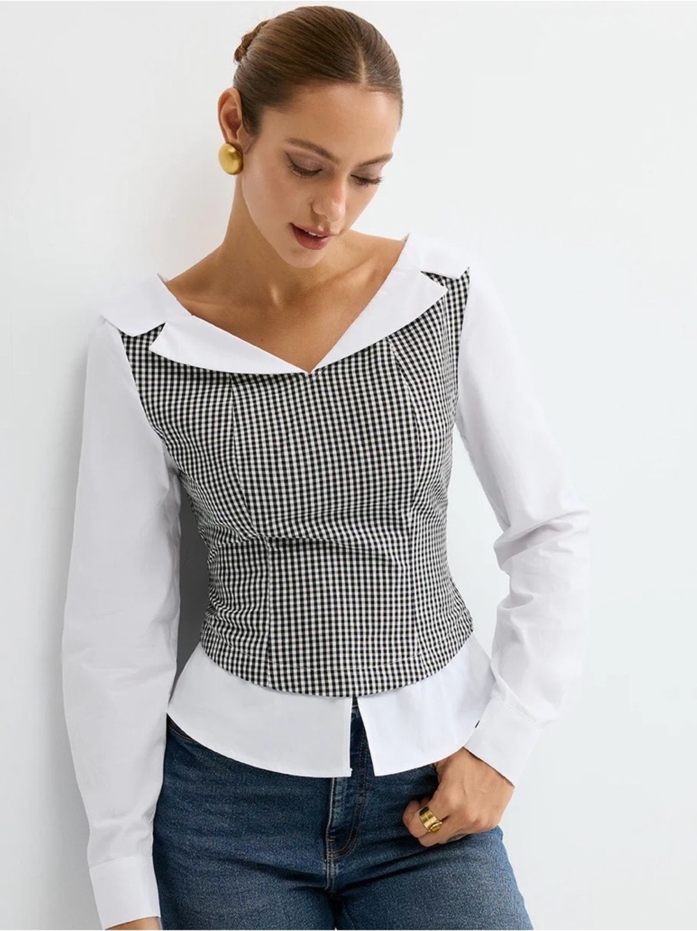 ✨COMMENSE✨ 2 in 1 Gingham Paneled Shirt